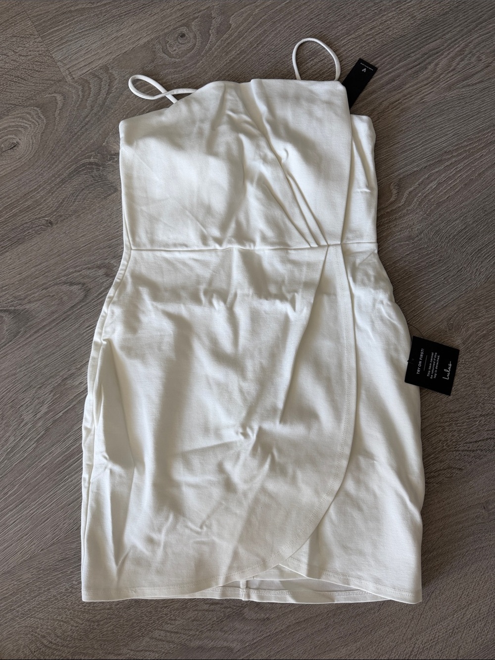 Lulu's White Spaghetti-Strap Wrap-Front Mini Dress